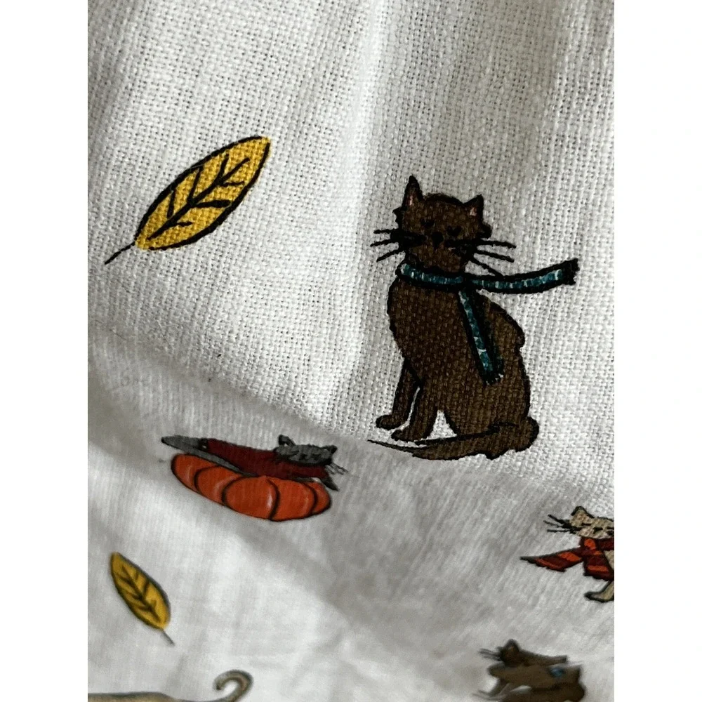 Harvest & Co Cat Pumpkin Fall Apron NWT Mustard Stripe Cotton Ruffle Pockets